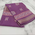 Silk Georgette borderless saree with Printed Buttas ,flowy drape elegant light weight Silk blend saree in Purple Color