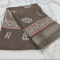 Silk Georgette borderless saree with Printed Buttas ,flowy drape elegant light weight Silk blend saree in Brownish Green Color