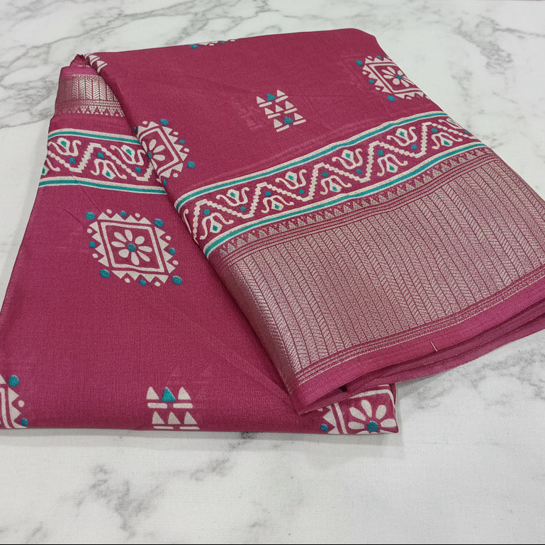 Silk Georgette borderless saree with Printed Buttas ,flowy drape elegant light weight Silk blend saree in Pink Color
