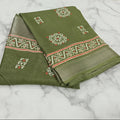 Silk Georgette borderless saree with Printed Buttas ,flowy drape elegant light weight Silk blend saree in Green Color