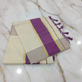 Tissue Silk Saree with Gold Kasavu Authentic Kerala Kasavu Saree in Cream Color with wide Purple color bands and tassels