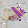 Tissue Silk Saree with Gold Kasavu Authentic Kerala Kasavu Saree in Cream Color with Printed Royal Pink Peacock Feathers (Copy)