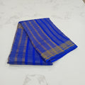 Georgette Silk Plain Saree with elegant gold silk thread border and thin lines Pallu in Royal Blue Color