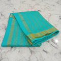 Georgette Silk Plain Saree with elegant gold silk thread border and thin lines Pallu in Turquoise Color (Copy)