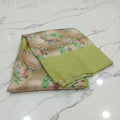 Georgette Silk Saree with beautiful Flowers printed all over saree with wide border in Brownish Green Color