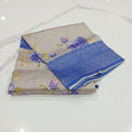 Georgette Silk Saree with beautiful Flowers printed all over saree with wide border in Greyish Blue  Color