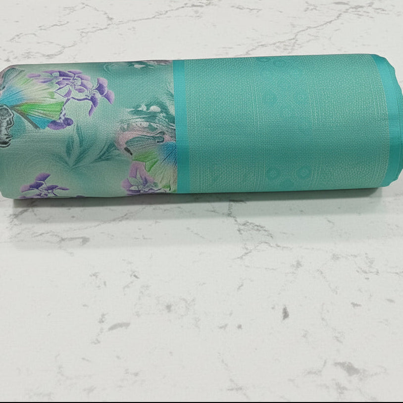 Georgette Silk Saree with beautiful Flowers printed all over saree with wide border in Light Green  Color