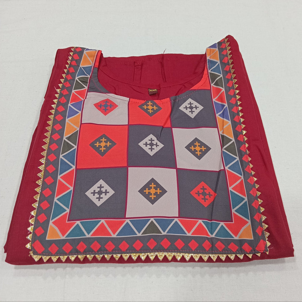 Cotton Kurti Straight Cut Side Slits with Front Applique in