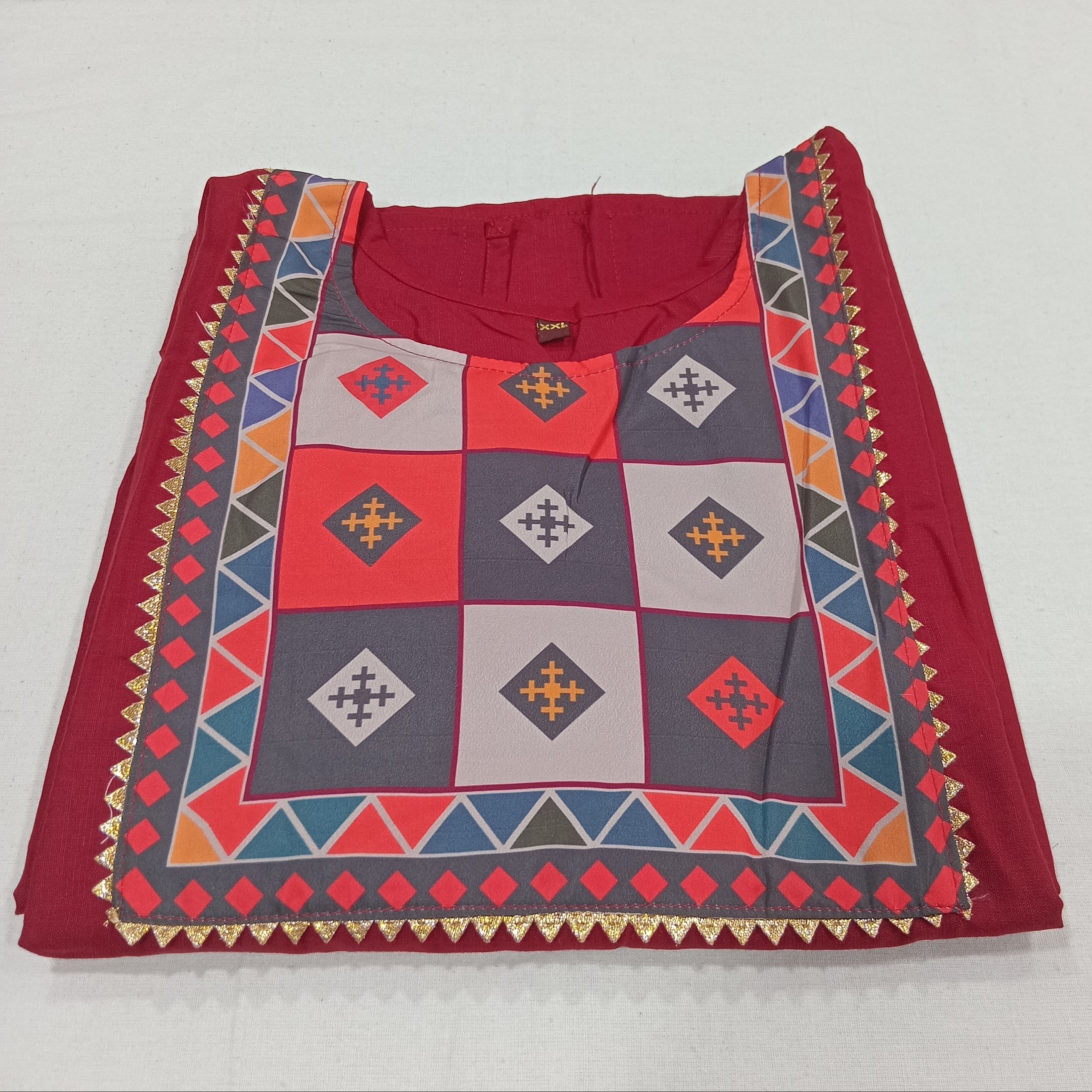Cotton Kurti Straight Cut Side Slits with Front Applique in