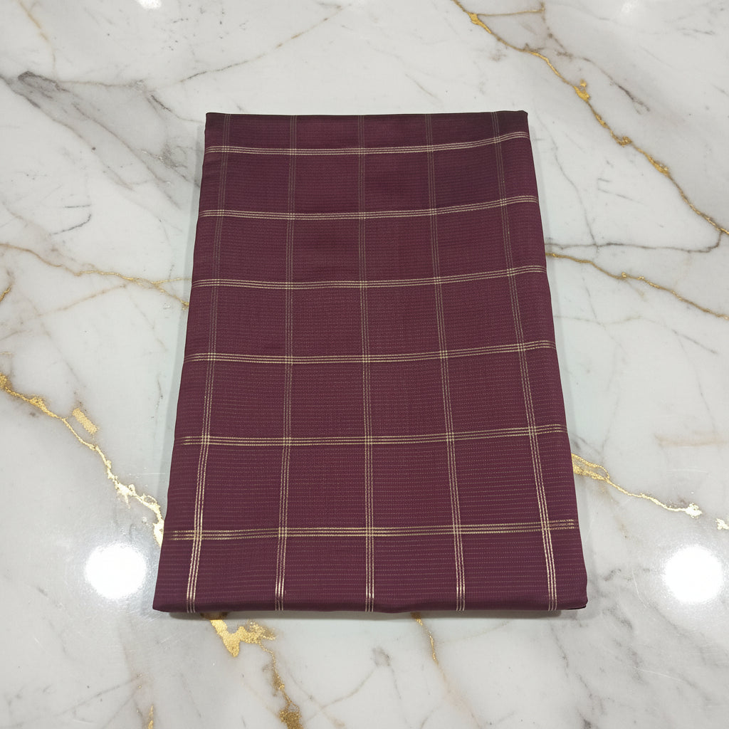 Kanchipuram Silk saree with Gold Zari big checkered pattern with Gold Butta all over saree and pallu in Maroon Color