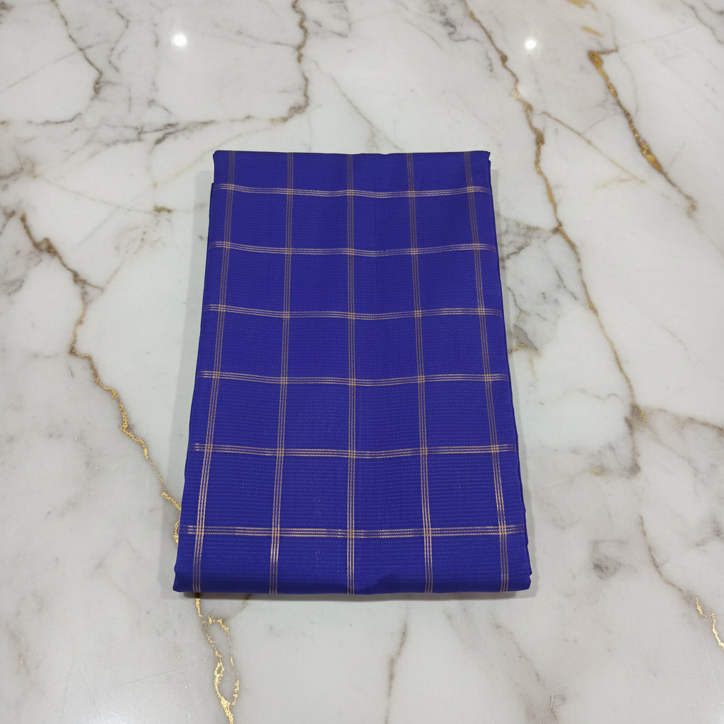 Kanchipuram Silk saree with Gold Zari big checkered pattern with Gold Butta all over saree and pallu in Royal Bluish Purple Color