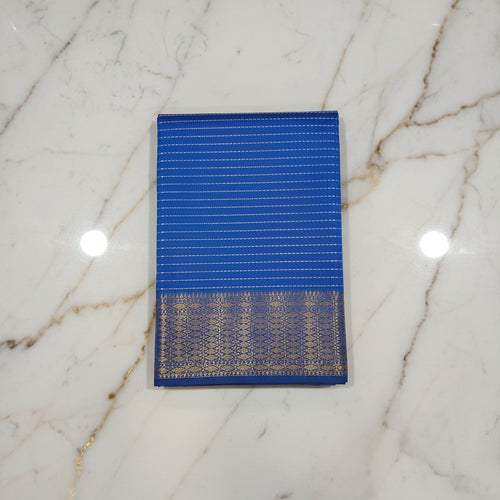 Zari stripes detail on blue Kanchipuram silk saree