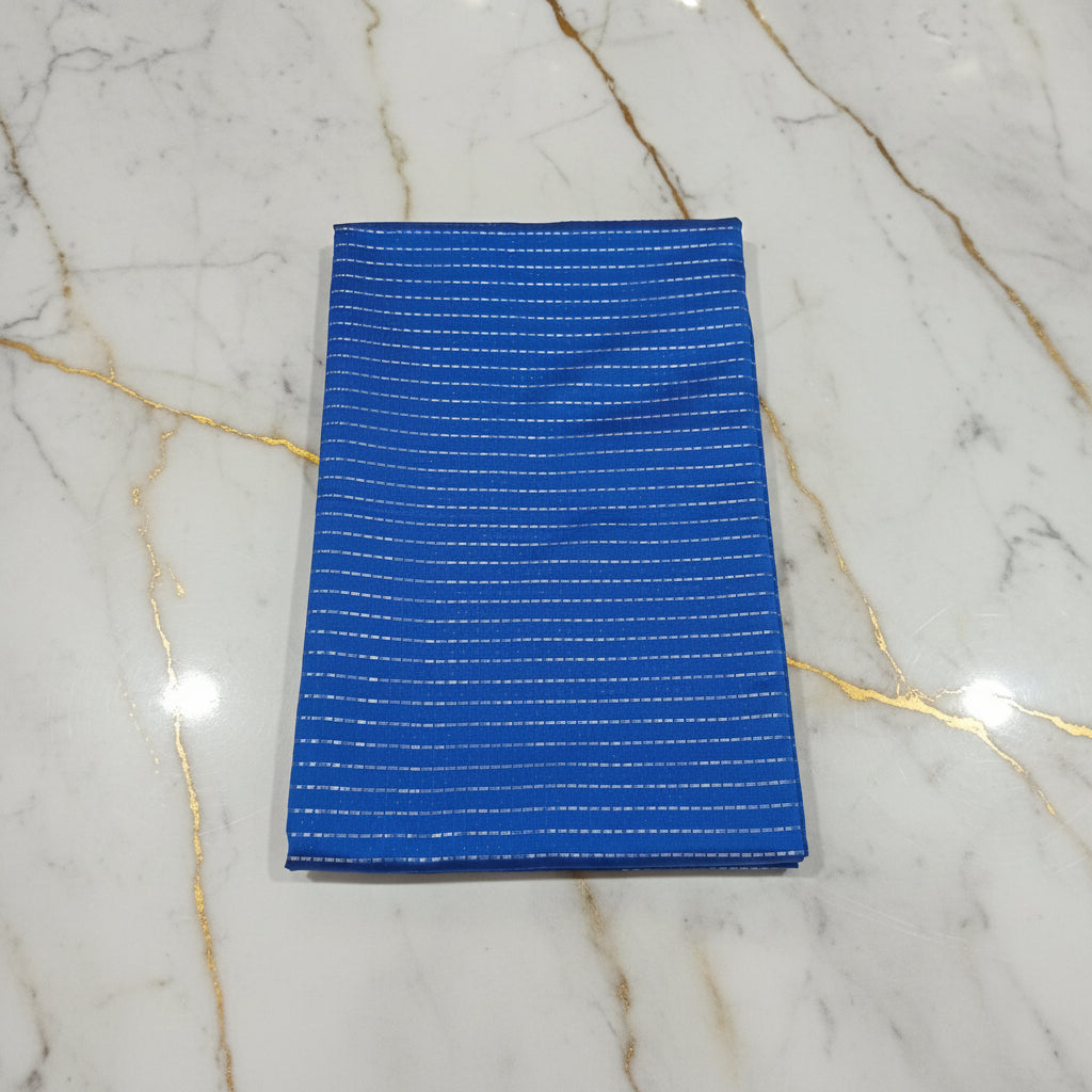 Kanchipuram Silk saree with Gold Zari Lined pattern with Gold Butta all over saree and pallu in Blue Color