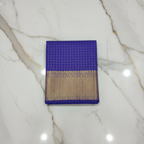 Mini zari checks detail on blue Kanchipuram silk saree