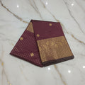 Kanchipuram Silk saree with Gold Zari checkered pattern with Gold Butta all over saree and pallu in Maroon color