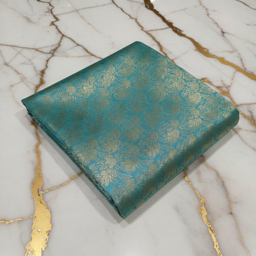 Gold zari buttas detail on aqua green blue Kanchipuram silk saree