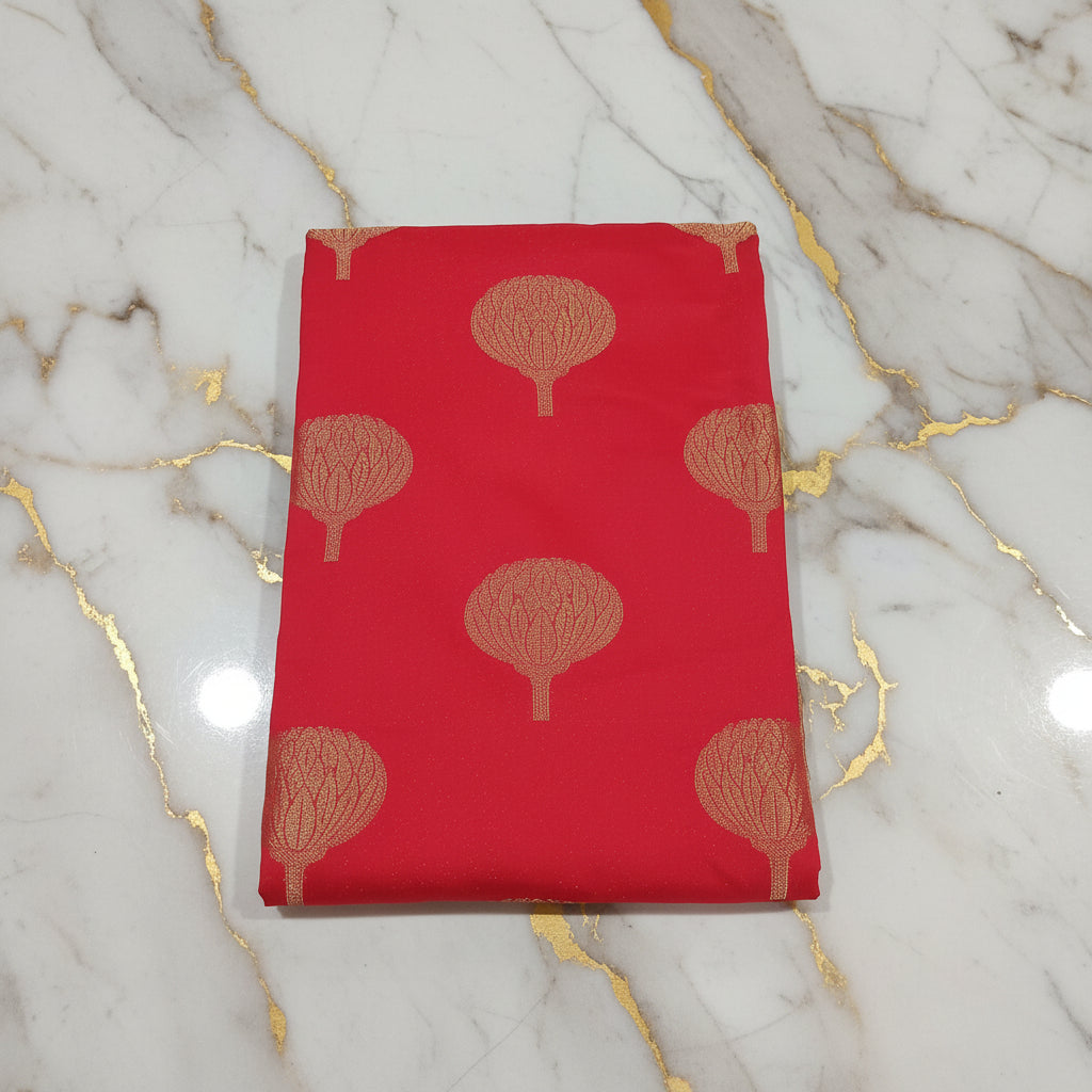 Kanchipuram Silk saree with Gold Zari pattern with Gold Butta all over saree and pallu in Red Color