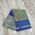 Kanchipuram Silk saree with Gold Zari pattern with Gold Butta all over saree and pallu in Greenish Blue Color