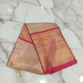Kanchipuram Silk saree with Gold Zari pattern with Gold Butta all over saree and pallu in Sandalwood Red color