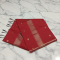 Chandheri Silk Saree with beautiful Butta Motifs in Red with Tassels