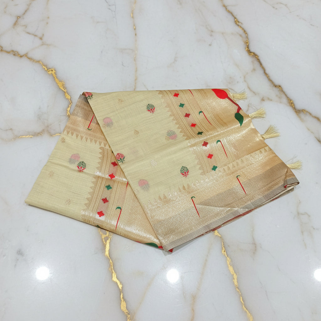 Patola Pure Silk Saree with Rich Gold Color Zari Border and Pallu in Light Yellow Color
