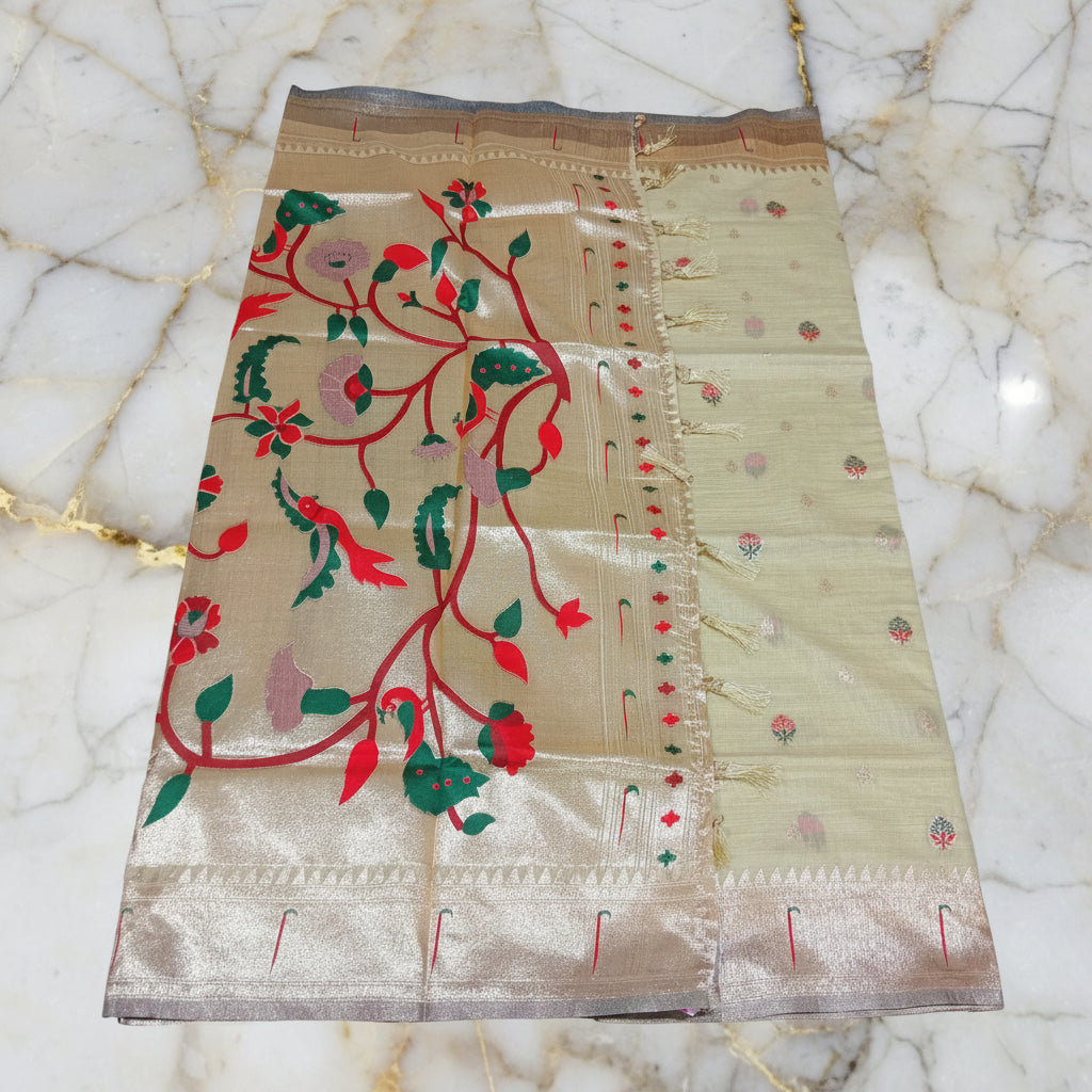 Patola Pure Silk Saree with Rich Gold Color Zari Border and Pallu in Light Yellow Color