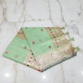 Patola Pure Silk Saree with Rich Gold Color Zari Border and Pallu in Light Green Color