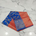 Banarasi Pure Silk Saree with luxurious Gold Zari Floral Buttas all over the saree and Pallu in Royal Blue Red Color