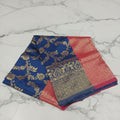 Banarasi Pure Silk Saree with luxurious Gold Zari Floral Buttas all over the saree and Pallu in Navy Blue Red Color