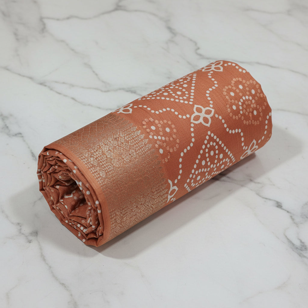 Cotton Polyester Trendy Modern Saree with Flowy Drape in Flower Printed Pattern in Light Brown  Color