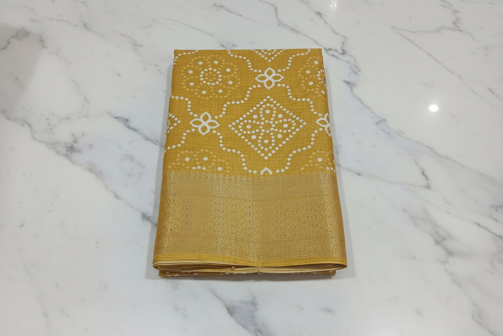 Cotton Polyester Trendy Modern Saree with Flowy Drape in Flower Printed Pattern in Light Yellow Color