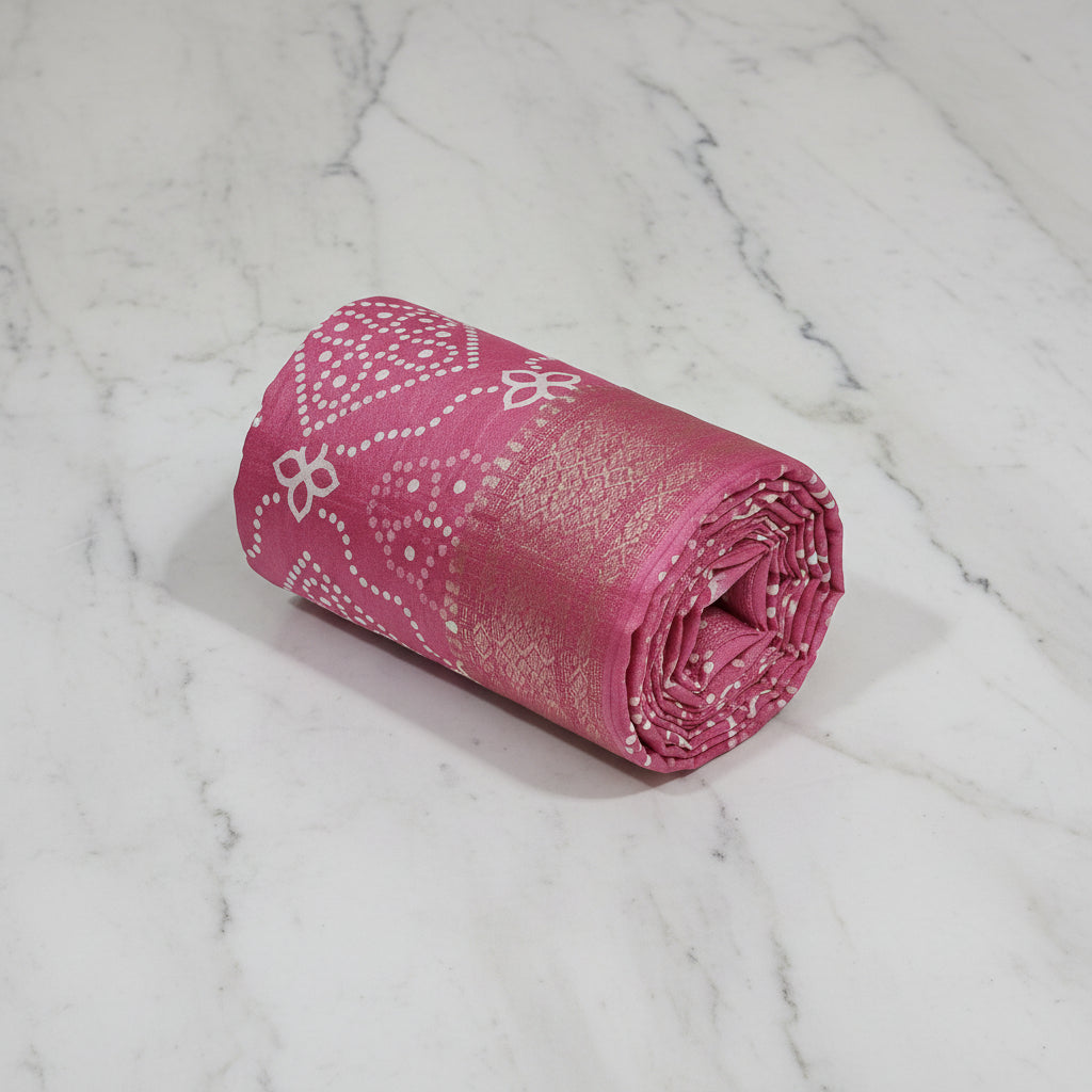 Cotton Polyester Trendy Modern Saree with Flowy Drape in Flower Printed Pattern in Lotus Pink Color