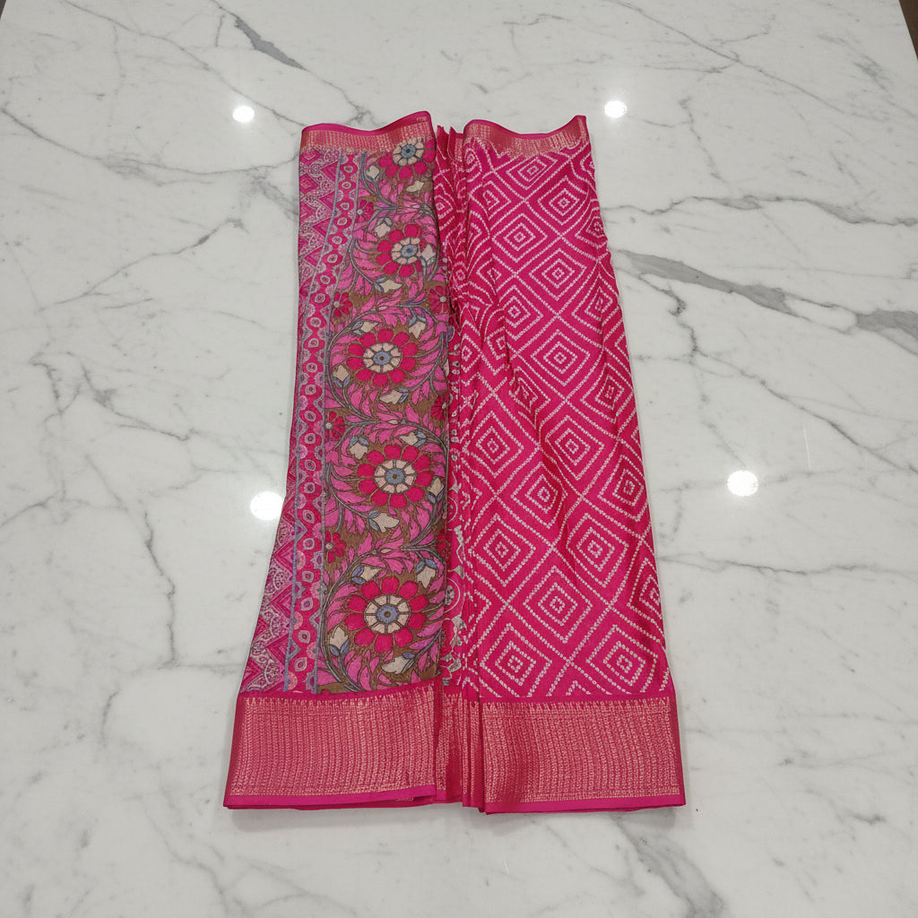 Cotton Polyester Trendy Modern Saree with Flowy Drape in Geometric Diamond Printed Pattern in Pink Color