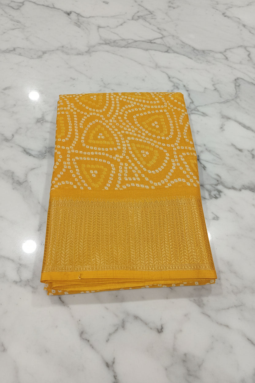 Cotton Polyester Trendy Modern Saree with Flowy Drape in Geometric Printed Pattern in Pleasant Yellow Color