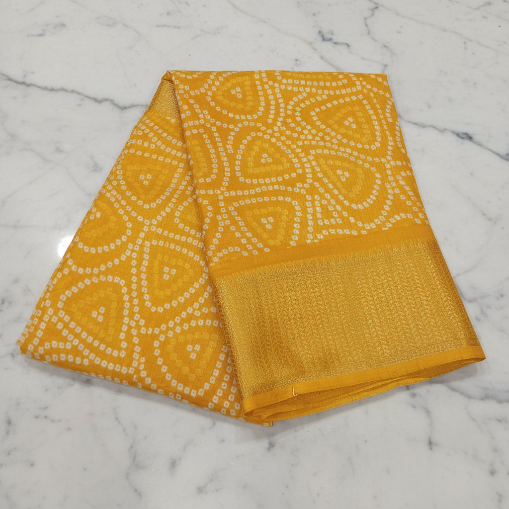 Cotton Polyester Trendy Modern Saree with Flowy Drape in Geometric Printed Pattern in Pleasant Yellow Color