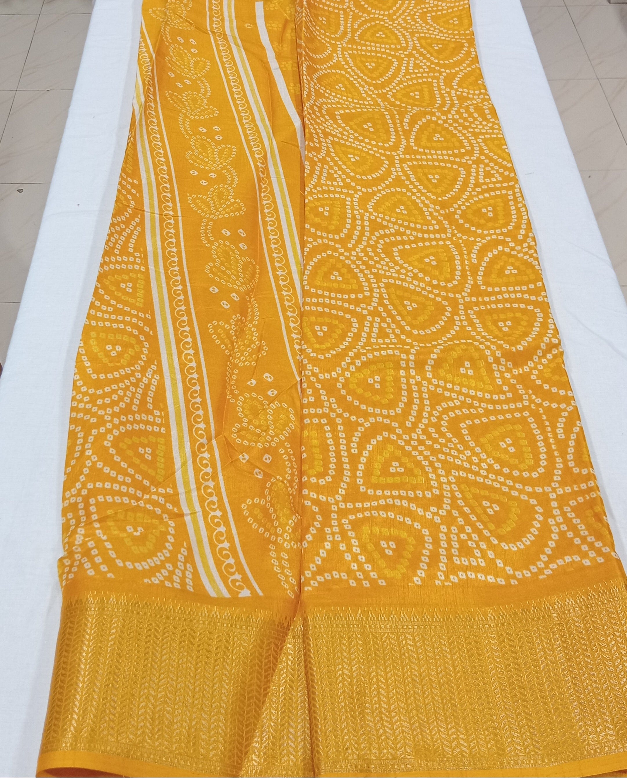 Cotton Polyester Trendy Modern Saree with Flowy Drape in Geometric Printed Pattern in Pleasant Yellow Color