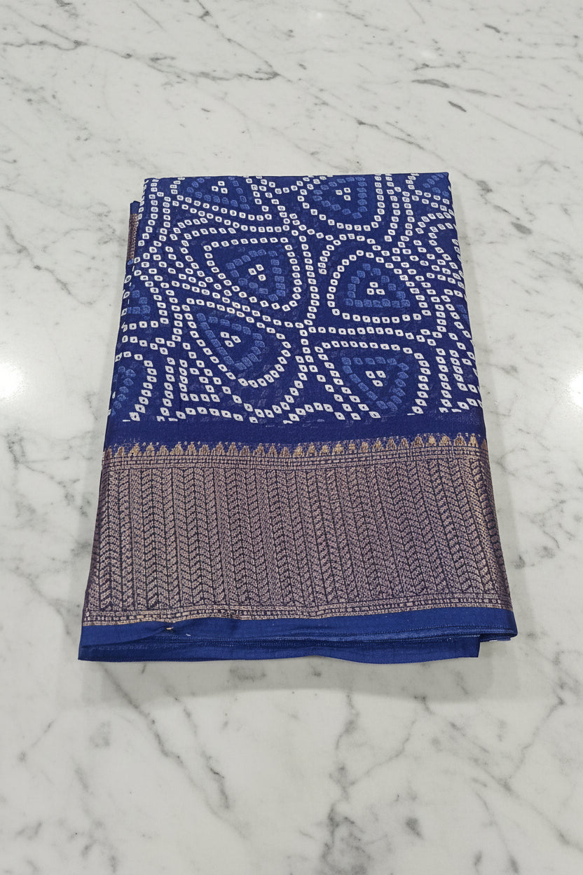 Cotton Polyester Trendy Modern Saree with Flowy Drape in Geometric Dot Printed Pattern in Royal Blue Color