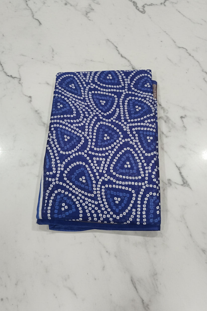 Cotton Polyester Trendy Modern Saree with Flowy Drape in Geometric Dot Printed Pattern in Royal Blue Color