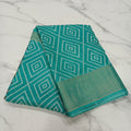 Cotton Polyester Trendy Modern Saree with Flowy Drape in Geometric Diamond Printed Pattern in Light Green Color