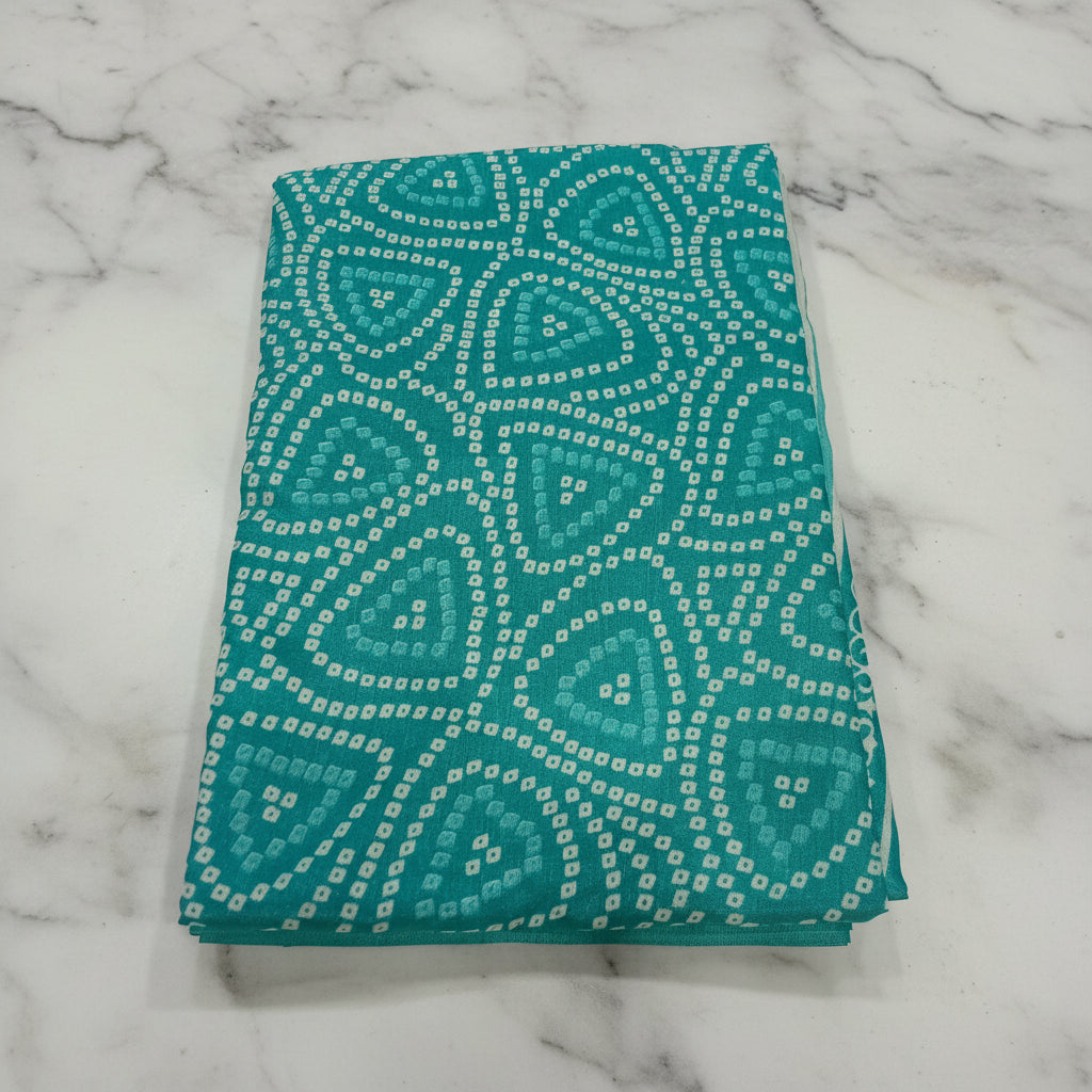 Cotton Polyester Trendy Modern Saree with Flowy Drape in Geometric Printed Pattern in Turquoise Green Color