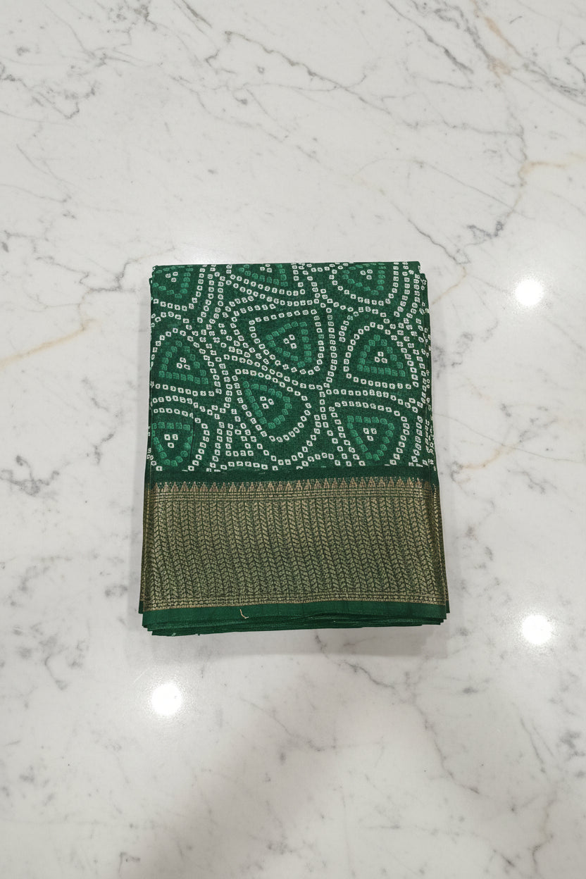 Cotton Polyester Trendy Modern Saree with Flowy Drape in Geometric Printed Pattern in Leaf Green Color