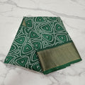 Cotton Polyester Trendy Modern Saree with Flowy Drape in Geometric Printed Pattern in Leaf Green Color
