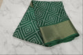 Cotton Polyester Trendy Modern Saree with Flowy Drape in Geometric Diamond Printed Pattern in Green Color