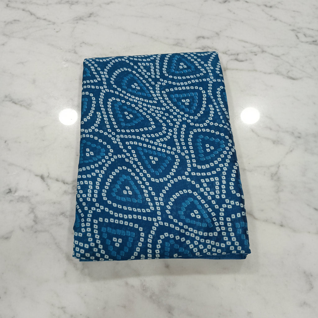 Cotton Polyester Trendy Modern Saree with Flowy Drape in Geometric Printed Pattern in Blue Color