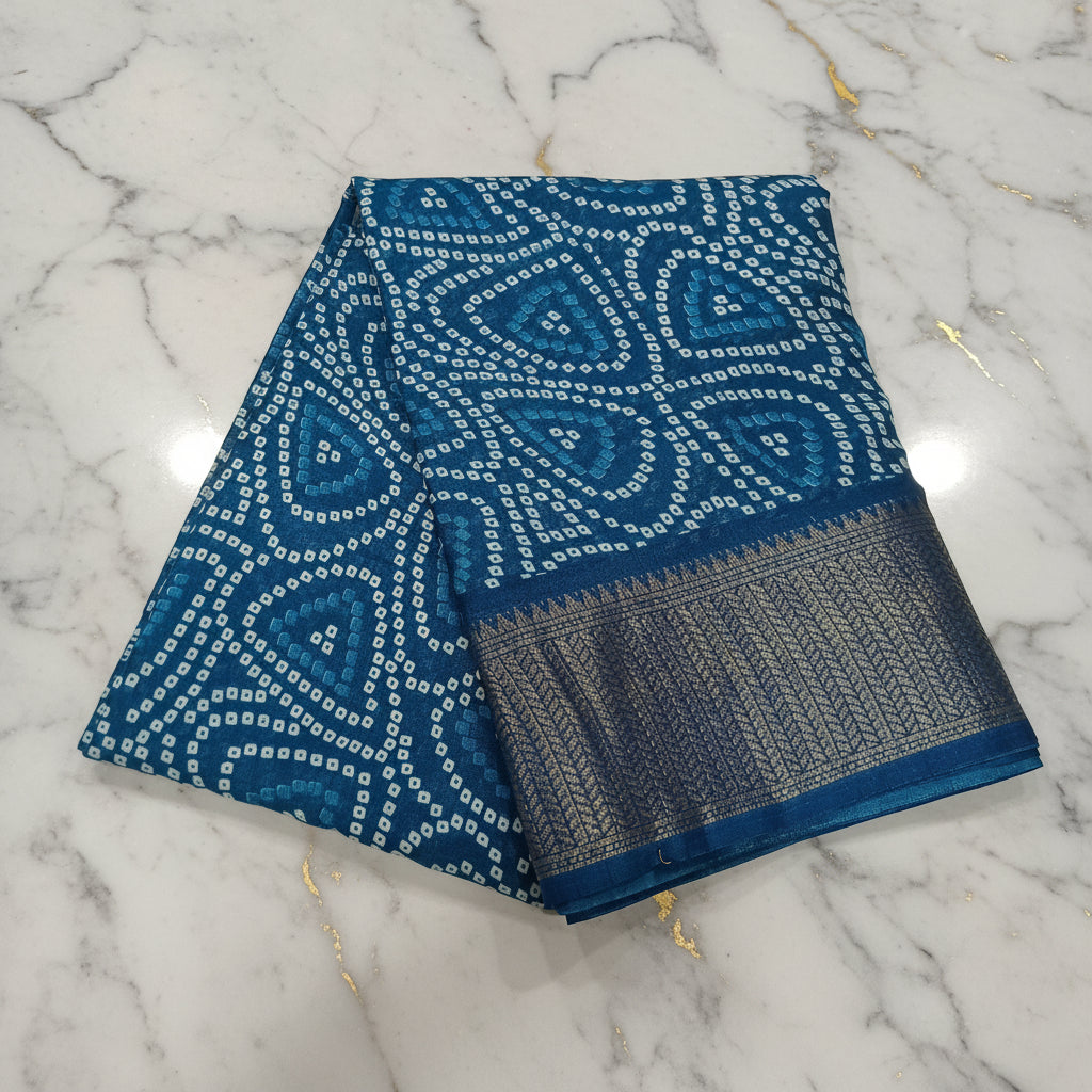 Cotton Polyester Trendy Modern Saree with Flowy Drape in Geometric Printed Pattern in Blue Color