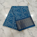 Cotton Polyester Trendy Modern Saree with Flowy Drape in Geometric Printed Pattern in Blue Color