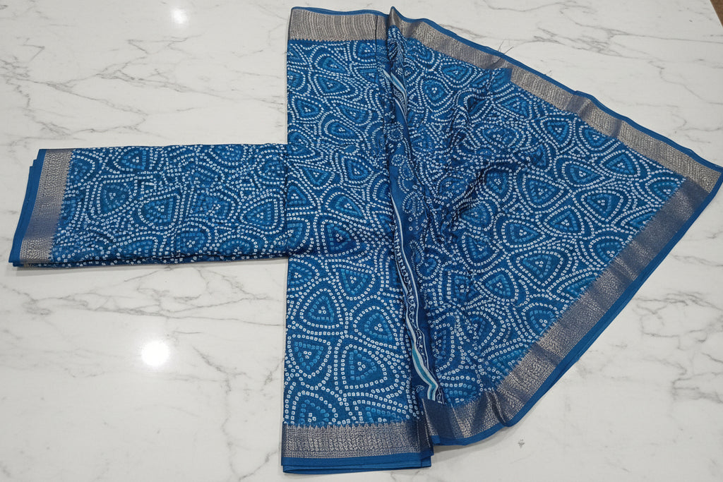 Cotton Polyester Trendy Modern Saree with Flowy Drape in Geometric Printed Pattern in Blue Color