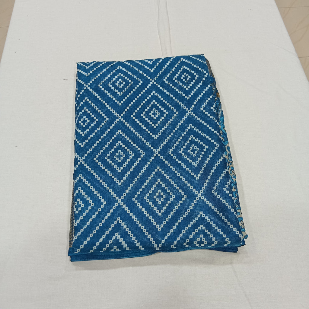 Cotton Polyester Trendy Modern Saree with Flowy Drape in Geometric Diamond Printed Pattern in Blue Color