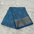 Cotton Polyester Trendy Modern Saree with Flowy Drape in Geometric Diamond Printed Pattern in Blue Color