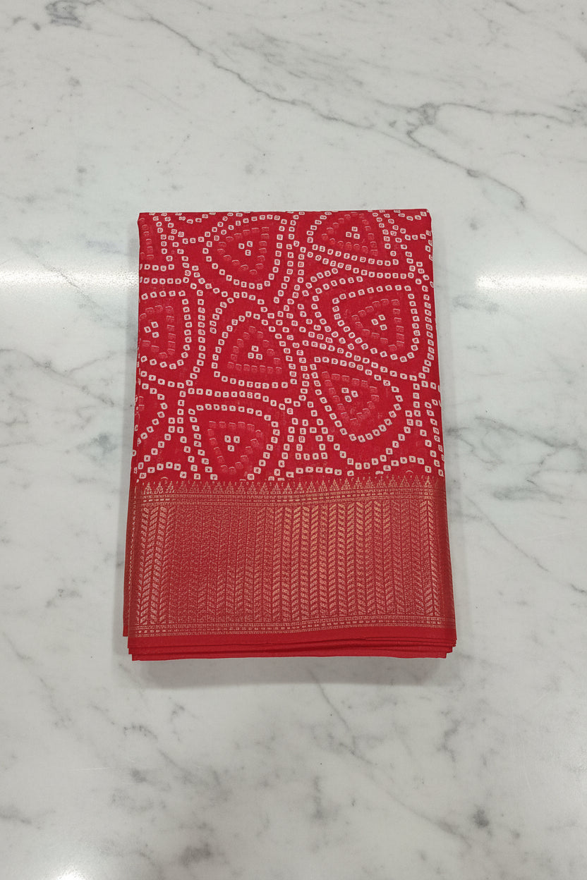 Cotton Polyester Trendy Modern Saree with Flowy Drape in Geometric Printed Pattern in Red Color
